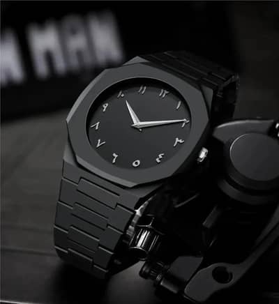 Black Carbon Fiber Arabic Aura Watch for Men