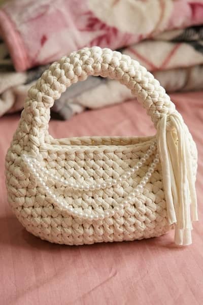 white crochet bag made ( you can customize in different colors)