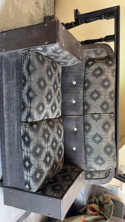 6-Seater Sofa Set (Black & Silver) – Used, Good Condition
