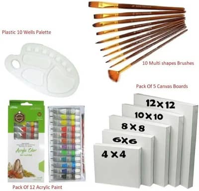 28 Pcs Painting Set Deal For Artist Canvas, Brushes, Pallete