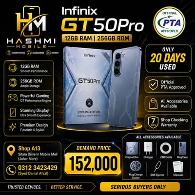 Infinix GT 50 pro 12GB / 256GB PTA approved | 20 Days Used | like new