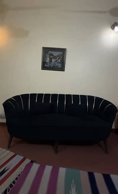 Modern Black Velvet Sofa Set with Gold Detailing