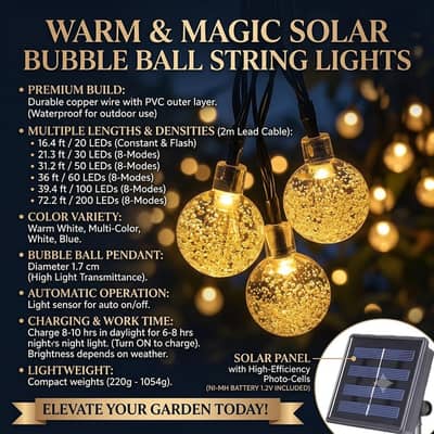Solar LED Bubble String Lights for Outdoor Use