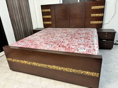 Pure Wooden Double Bed Set with Side Tables – Solid Wood