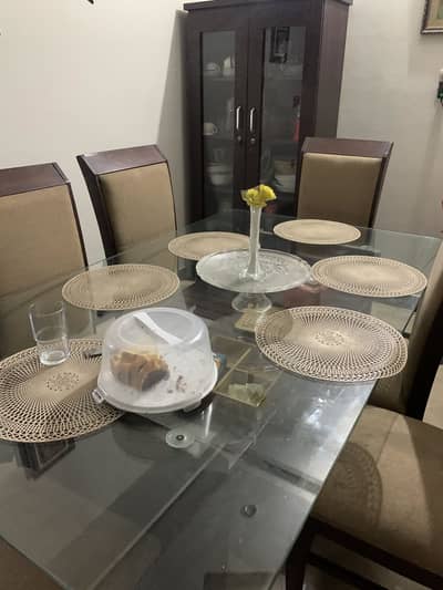 Beautiful Wooden & Glass Dining Table with 6 Comfortable Chairs