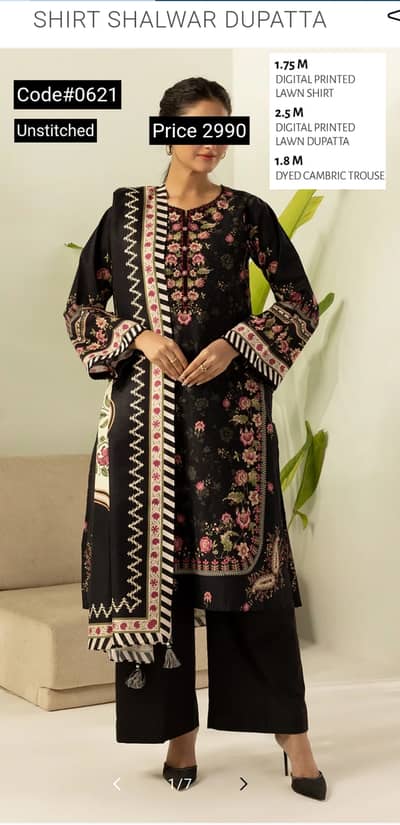 Unstitched 3 Pcs Lawn Suit in Digital Print