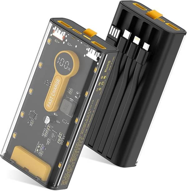 10000mAh Fast Charging Power Bank | 22.5W Portable Charger with Built-in Cables