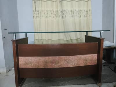 Glass Top Office/Computer Desk, Wooden Finish ( Good Condition )