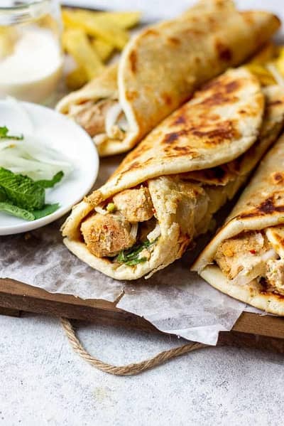 paratha roll or shuwarma and barger