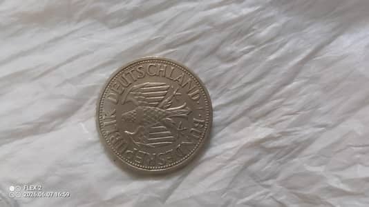 1 Deutsche Mark coin from West Germany, dated 1965.