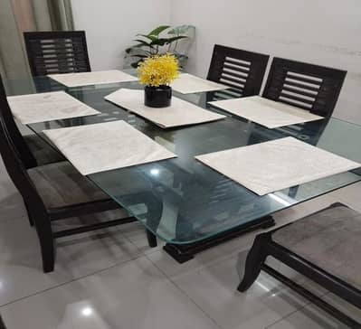 6 Chairs Glass Top Dinning Table