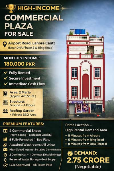 2 Marla Commercial Plaza For Sale Gulshan Ali Colony Airport Road
