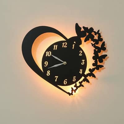 3D Premium Stylish Heart & Butterflies Wall Clock
