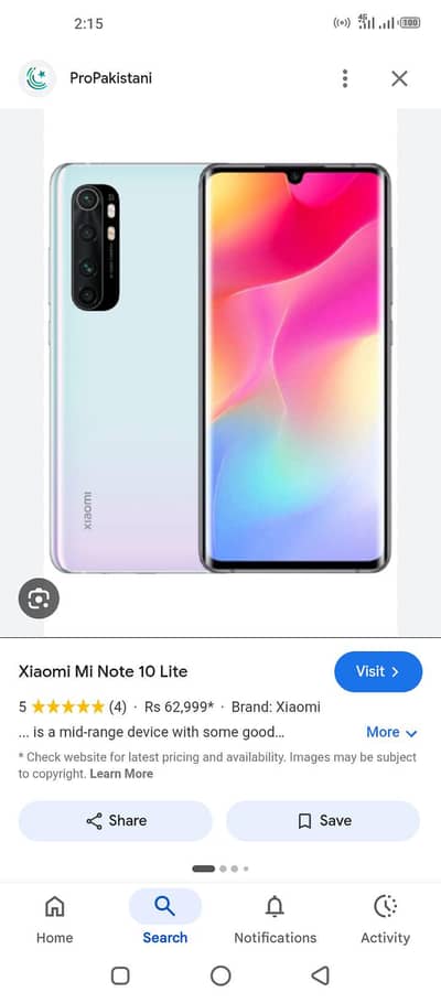 Xiaomi Mi Note 10 Lite mobile for sale in good condition with box