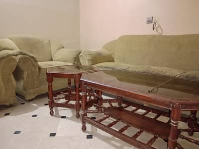 5 seater sofa + two side tables and one big table