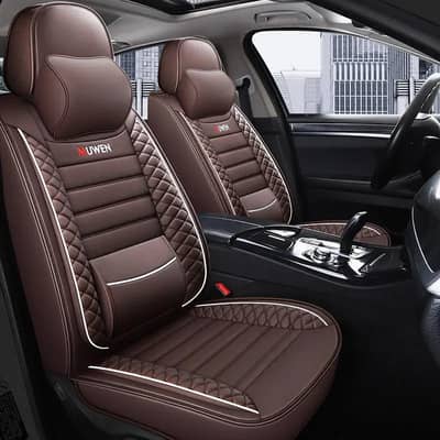 full leather car seats cushion cover beige ice silk belt wings