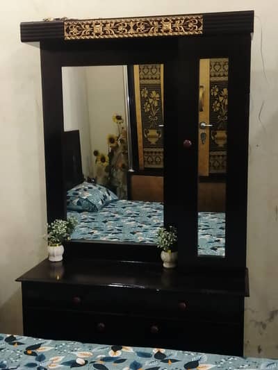 bed , site table , almari ,  mattress ,dressing , shokees dark brown
