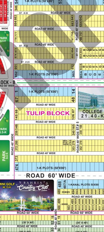 1 kanal On Ground Possession Utilities + MB Paid Builder Location Plot For Sale In Tulip Block Bahria Town Lahore
