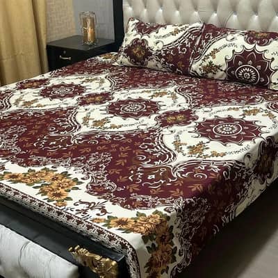 Crystal Cotton Printed Bedsheet Red Double Bed 3 Pcs