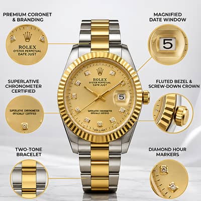 Rolex Oyster Perpetual Datejust Two-Tone Gold & Steel Watch with Diam