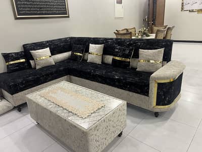 L shaped sofa with same matching table