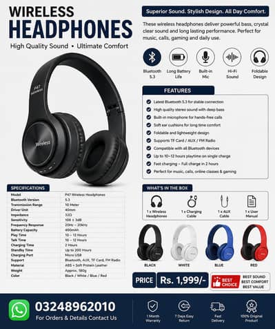  HEADPHONES/DEEP BASE SOUND/LONG BATTERY 