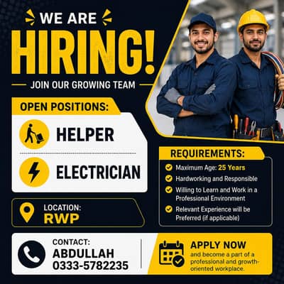 Electrician Helper Required In Rwp