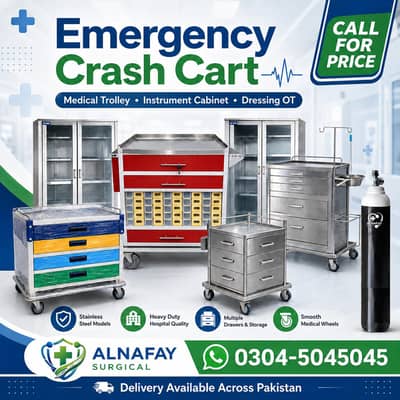 Crash Cart Instrument Cabinet Dressing Trolley, Oxygen Cylinder