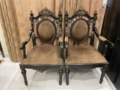 Royal Carved Wooden Chairs (2) – Premium Dining/Lounge Chairs