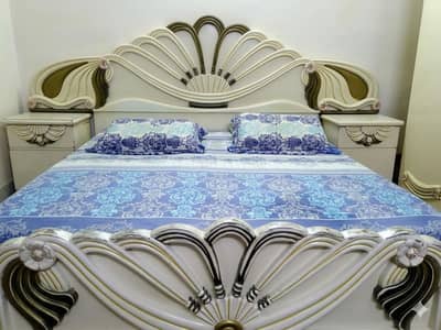 "wooden Bed for sell" (with 2 side tables &  without mattress )