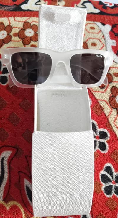 Prada Symbole Frosted White Square Sunglasses with Case
