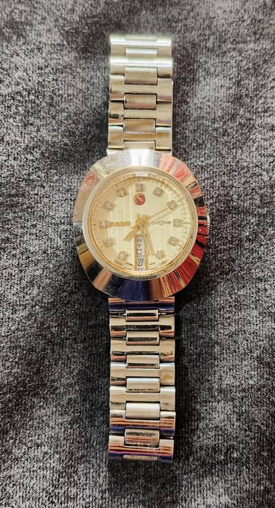 Rado DiaStar Day/Date Silver Tone Gold Dial 11 Gem