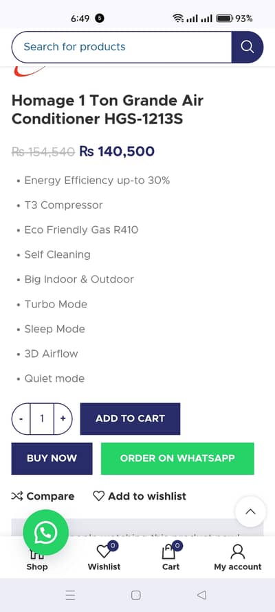 Homage HGS-1213S Grande – 1 Ton Non-Inverter Split AC