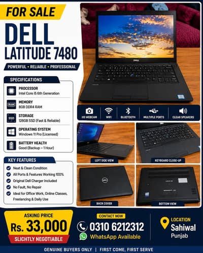 Dell Latitude 7480 Core i5 6th Gen | 8GB RAM | 128GB SSD