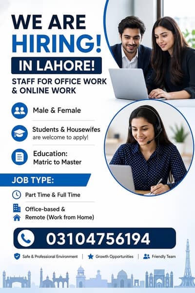 hiring males and females in Lahore