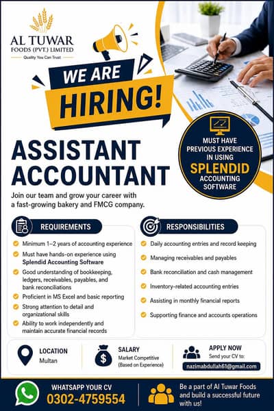 Job Opportunity Assistant Accountant Required