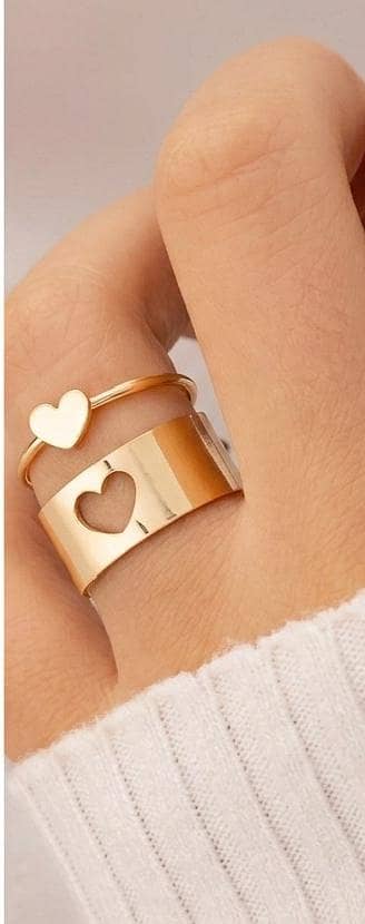 Gold Heart rings set Valentine gift