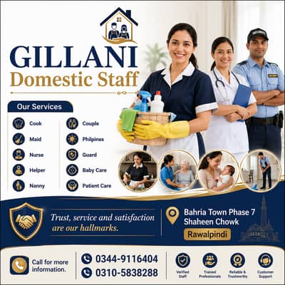 Domestic Helpers, Guards & Couples Available | Gillani Domestic Staff