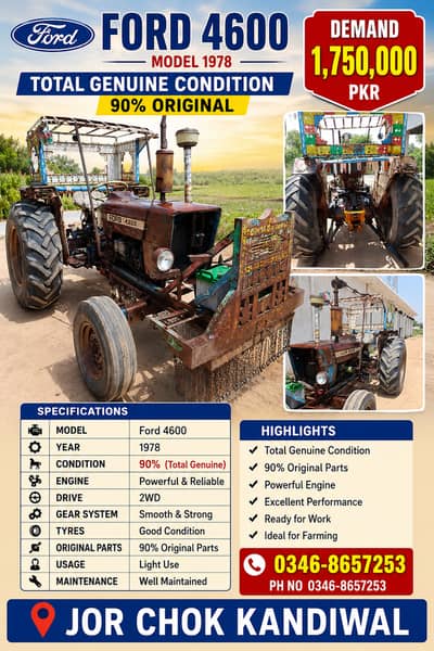 TRACTOR FORD 4600 TOTAL ORIGINAL FOR SALE
