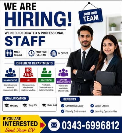 STAFF REQUIRED MAlE AND FEMALE