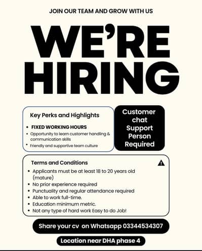 Need boys & girls for customer support job