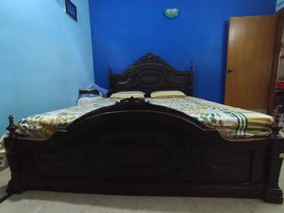 Wooden Bed (without mattress) with dressing table mirror