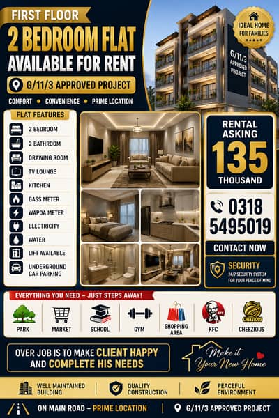 2 Bedroom Flat Available For Rent At G/11 Islamabad Near To G/11 Markex