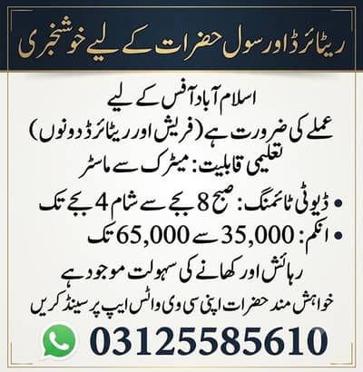 Islamabad Office Staff Required (matric to master)