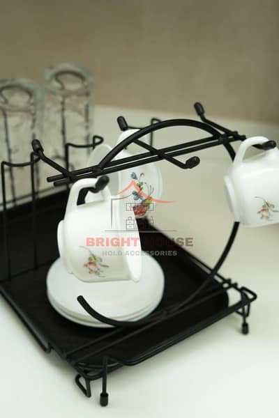 Black metal glass holder for kitchen & patio