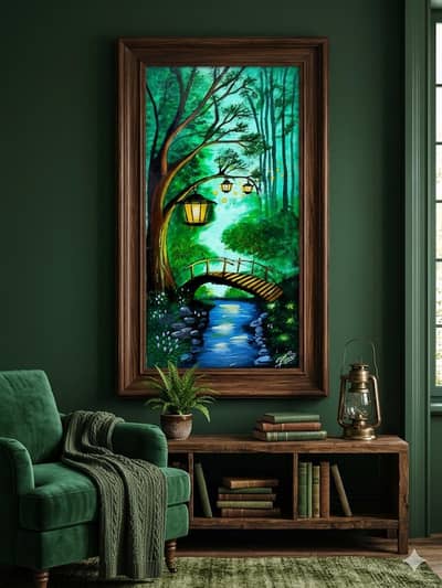 hand painted enchanted forest canvas art ( with premium wooden frame)