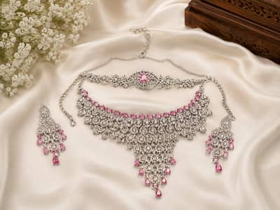 Silver Pink Bridal Jewelry Set/Gold Red Bridal Jewelry Set