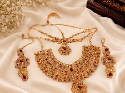 Silver Pink Bridal Jewelry Set/Gold Red Bridal Jewelry Set