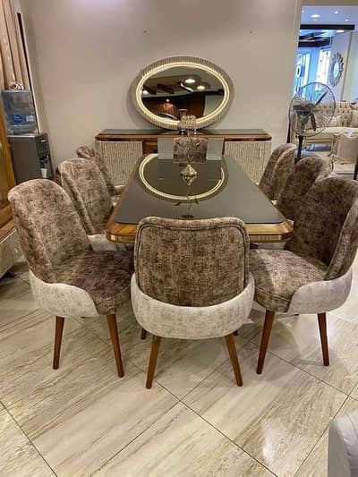 Dining Table /Wooden Dining / Glass Top Dining / 6 person Dining Table