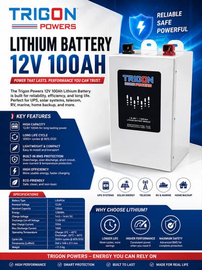 Lithium Battery 12V 100Ah | Long Life LiFePO4 Battery for Solar & UPS